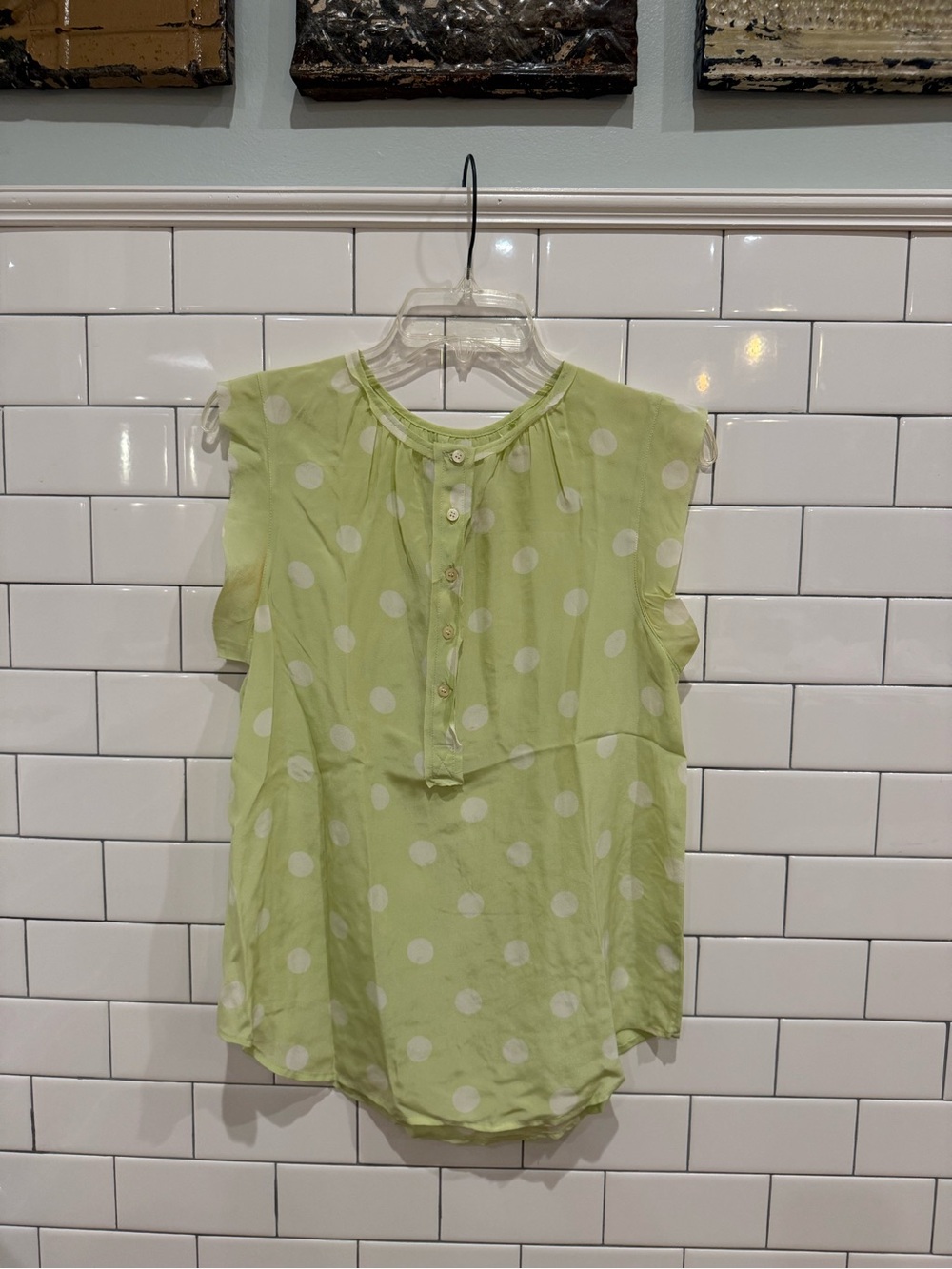 Broadway and Broome Light Green Polka Dot Sleeveless Blouse